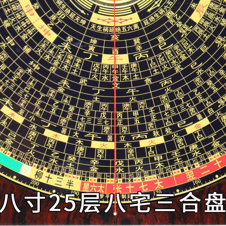 崇道堂罗盘风水盘高精度专业八8寸25层大字体八宅三合罗盘罗经仪