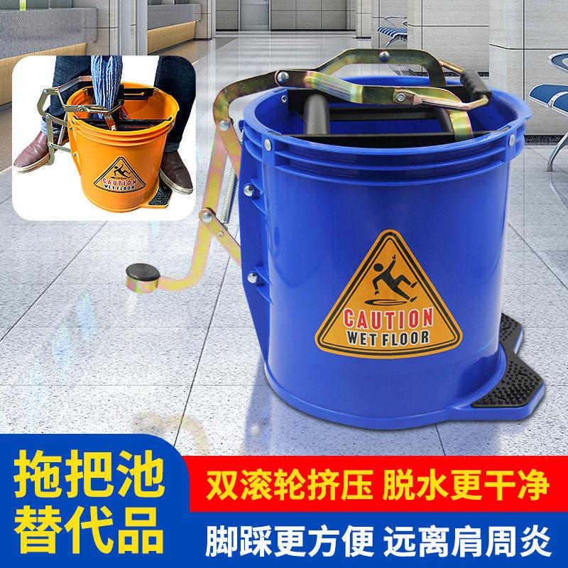 外贸免手洗拖把桶家用脚踩挤水桶清洁可移动拖地桶单桶榨水车
