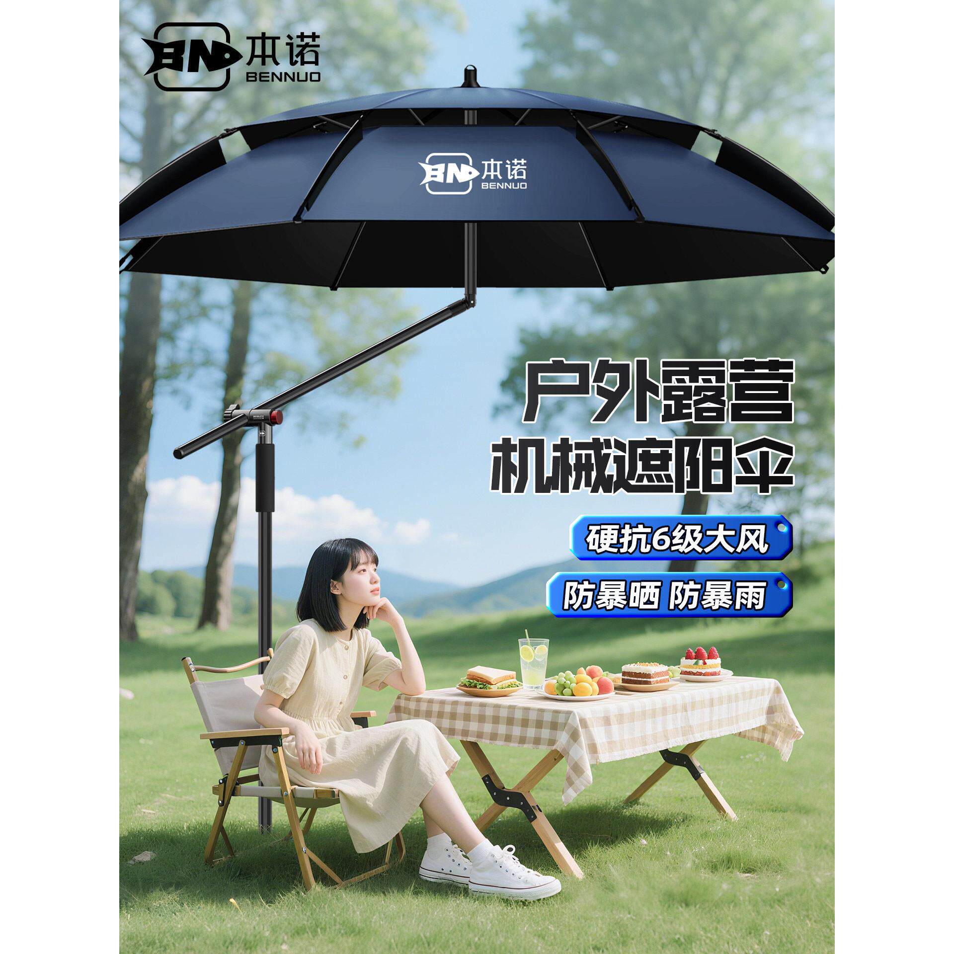 本诺户外露营遮阳伞拐杖户外遮阳伞加厚黑胶防雨2025新型拐杖钓伞
