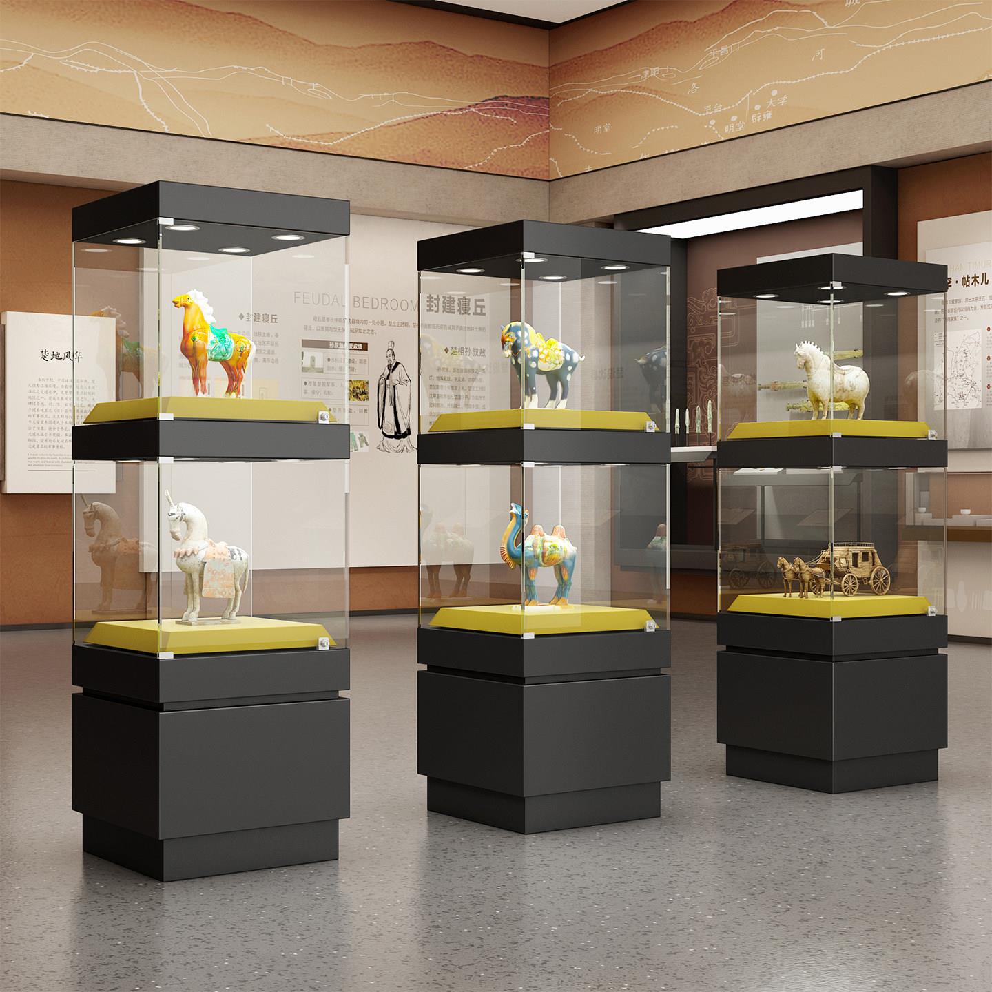 带锁防尘木质展示柜博物馆级双层钢化玻璃古玩玉器珠宝文物展示柜