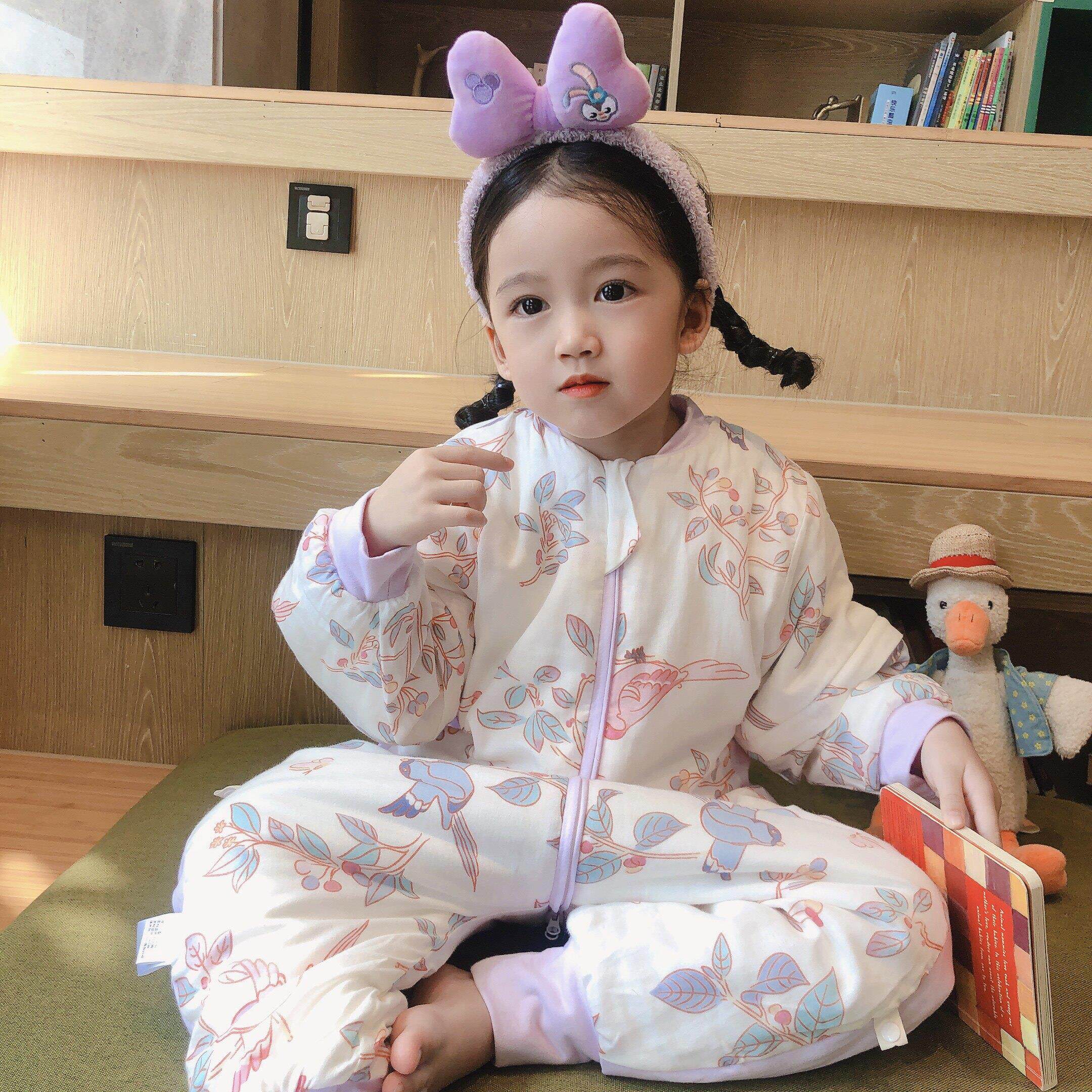 夹棉可拆袖秋冬季款婴儿睡袋宝宝儿童防踢被子新生儿加棉睡衣连体