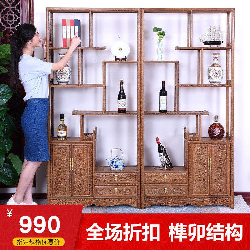 红木家具鸡翅木博古架实木中式多宝阁仿古隔断古董架置物架展示柜