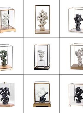 新中式半手工陶瓷太湖石摆件 客厅软装隔断装饰铁艺展示架