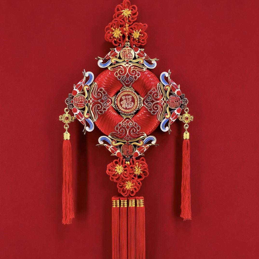 五福临门锦泰蓝新年装饰客厅玄关春节中国结家居背景墙客厅挂件