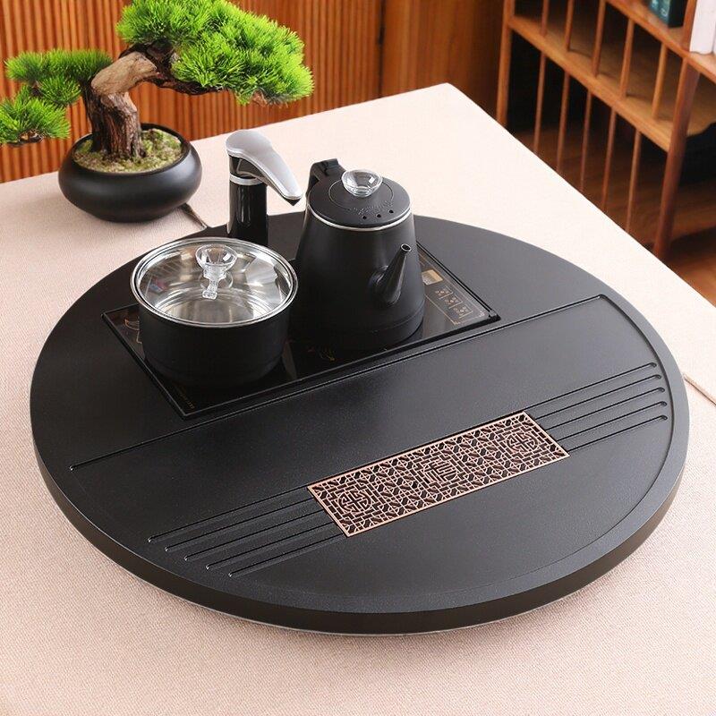 乌金石天然茶盘全自动上水电磁炉茶海圆形茶台家用一体烧水壶茶具