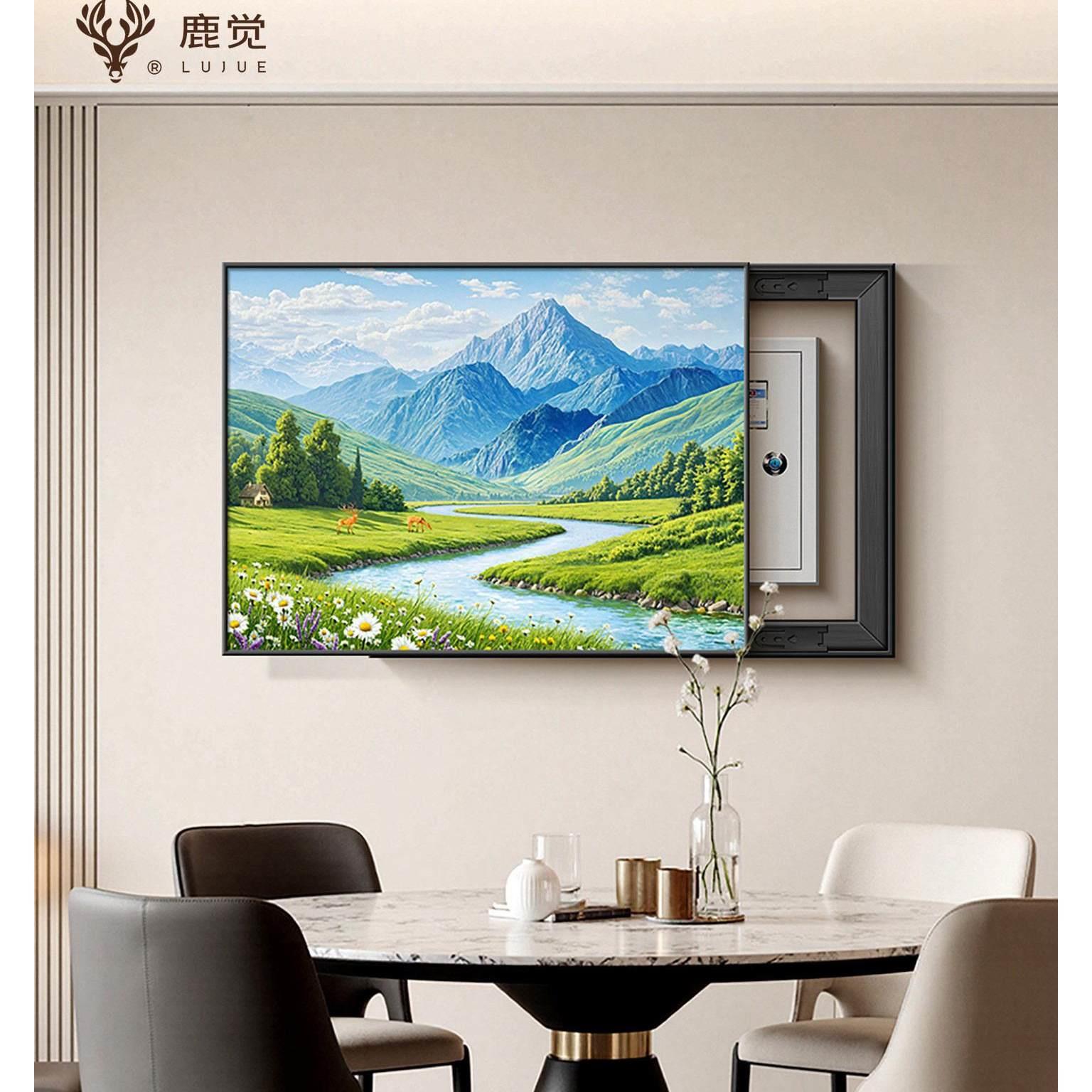 青山绿水推拉电表箱装饰画餐厅电闸总开关遮挡挂画多媒体盒遮丑画