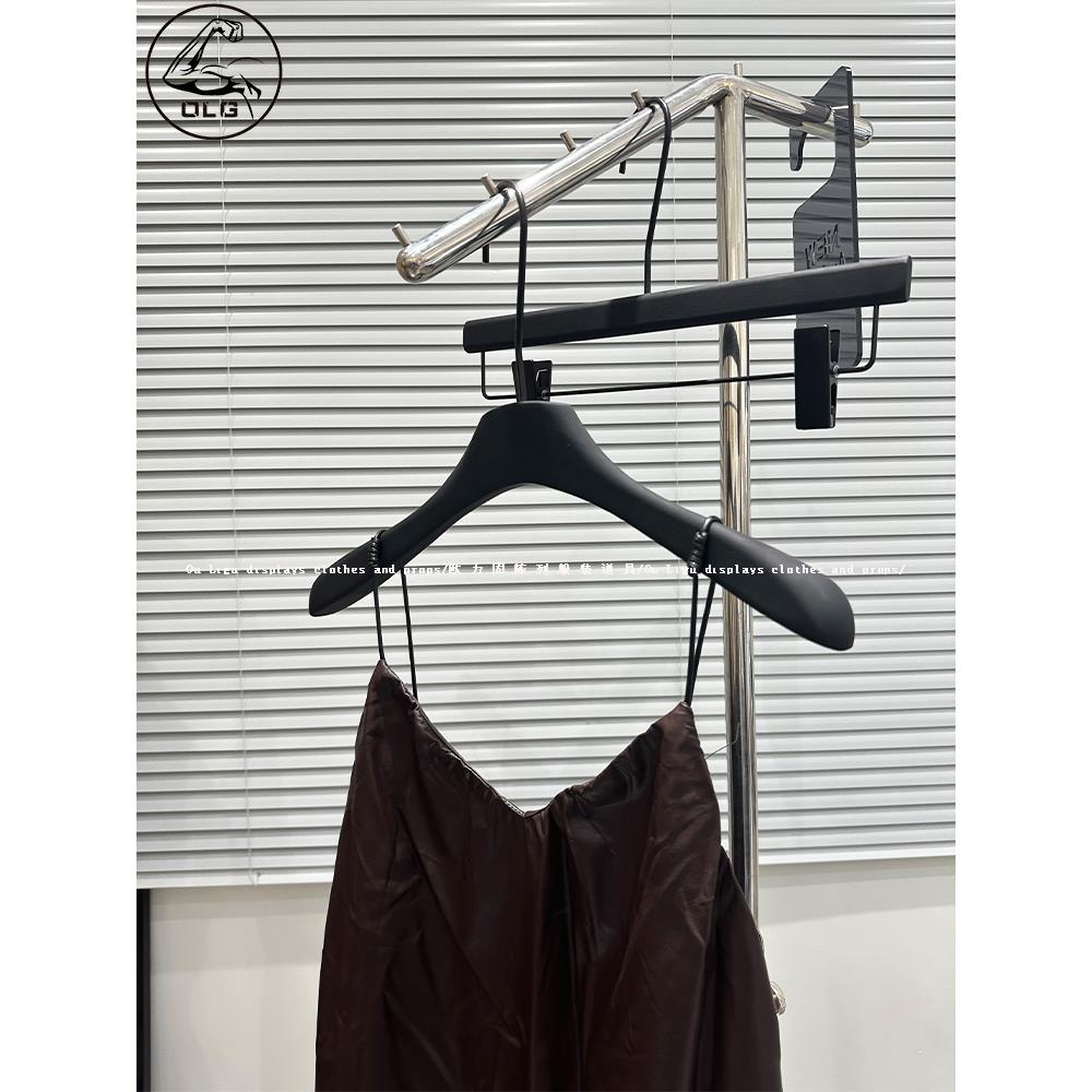 衣架女服装店用自带防滑无痕榉木衣撑裤夹黑色实木手感橡胶漆裤架