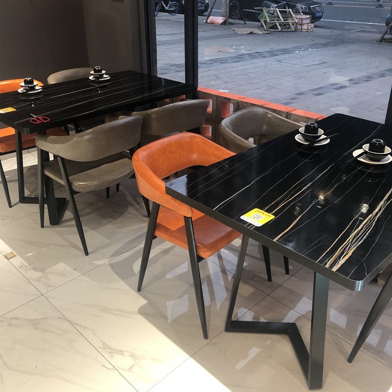 奶茶店桌椅酒吧清吧仿岩板大理石烤吧商用饭店餐桌甜品店餐椅组合