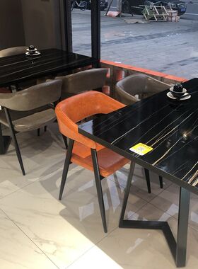 奶茶店桌椅酒吧清吧仿岩板大理石烤吧商用饭店餐桌甜品店餐椅组合