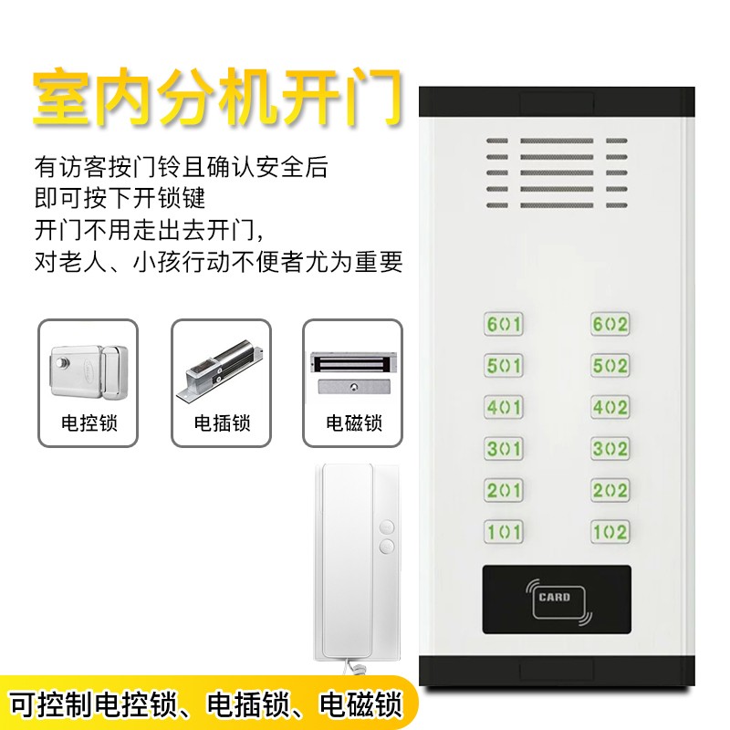智能单元小区非可视门铃楼宇对讲系统装电子门禁系统主机普通锁