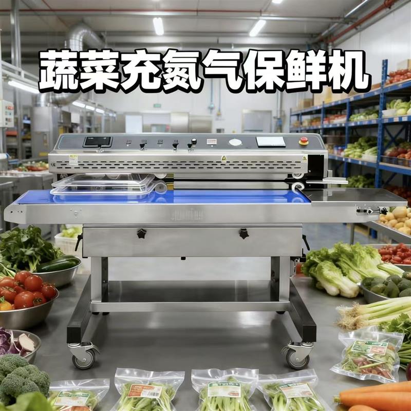 众腾智能生鲜蔬菜连续式抽真空封口机商用充氮气喷码包装一体机