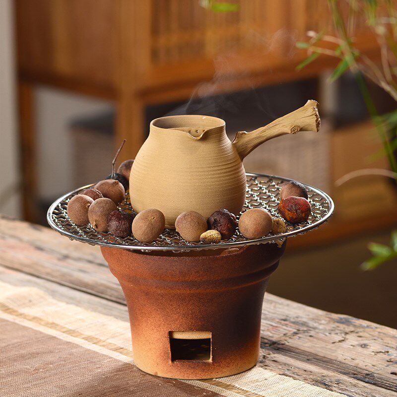 成竹中式围炉煮茶家用室内炭火煮茶器煮茶电炉侧把煮茶壶茶具套装