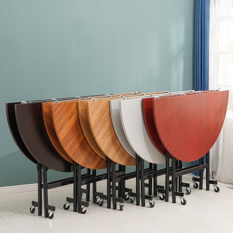 家用折叠桌简约酒店转盘可移动简易圆形餐桌吃饭大圆桌子10人饭桌