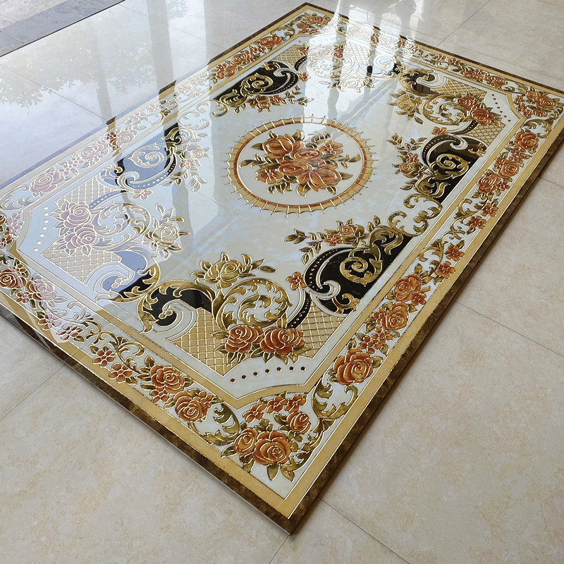 欧式客厅拼花地砖800x800 饭厅地毯花砖微晶石拼图入户玄关地拼花