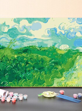 数字油画diy手工填充世界名画梵高绿色麦田治愈系手绘涂色油彩画