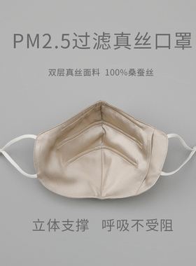 Cnsilk 22姆米100%桑蚕丝真丝口罩配PM2.5活性炭鼻梁支撑防护面罩