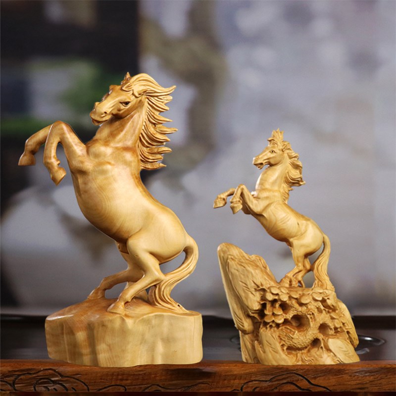 黄杨木雕立马中式木质摆件家居饰品办公生肖马送礼品马到成功