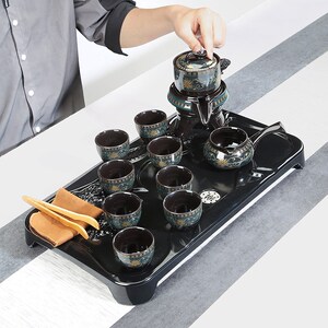 懒人半全自动时来运转功夫茶具套装家用创意陶瓷石磨泡茶壶整套