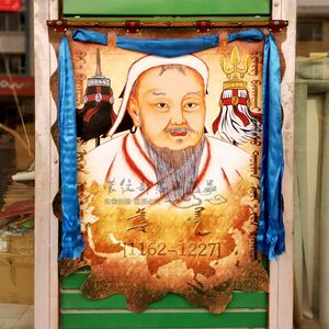 蒙古皮画成吉思汗哈达皮革彩绘挂画蒙古包家居餐厅工艺精品装饰画
