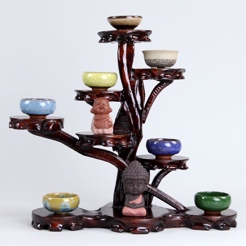 红木根雕底座奇石头工艺品博古架摆件紫砂壶底座实木花盆多层托架