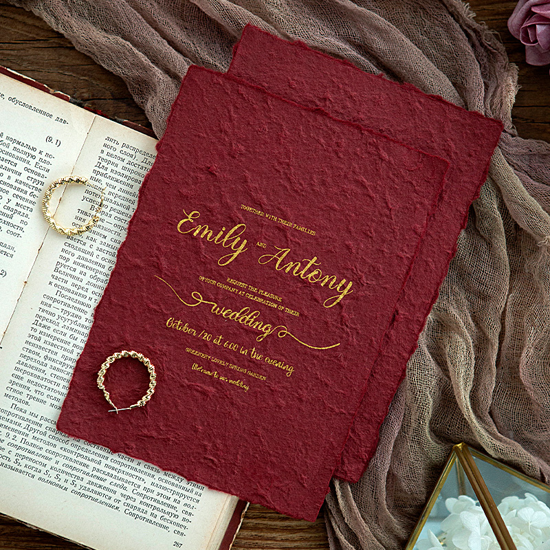 欧式宫廷复古风英文手工凹凸纹理毛边手撕纸婚礼拍摄道具装饰请柬