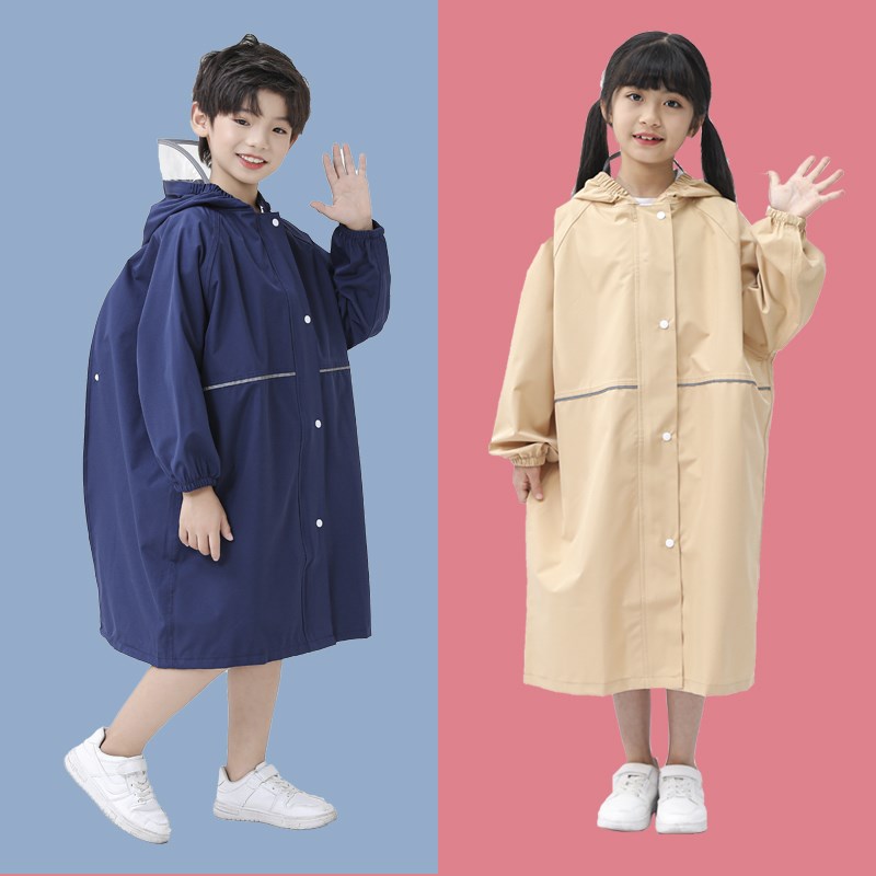 儿童中大童耐用雨衣轻薄便携连体小学生上学书包位防暴雨男女雨披