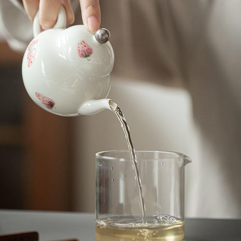 弥言釉上彩绘草莓过茶壶手工薄胎陶瓷泡手茶壶带滤家用RDY小壶茶