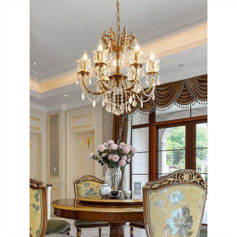 欧式水吊灯法式中轻奢别墅全铜客意厅餐晶厅卧室RCB书房古创法式