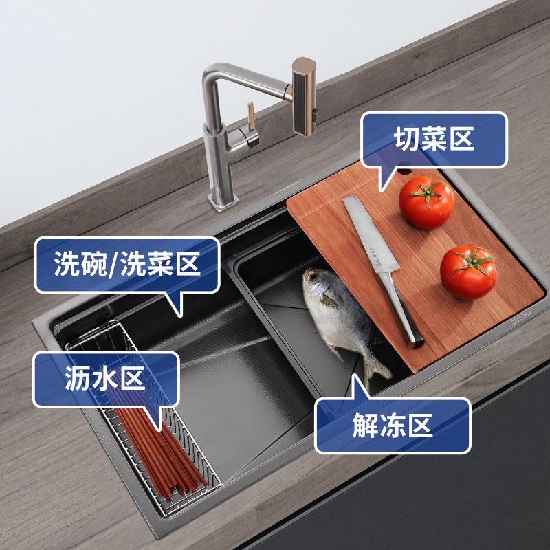 家不锈钢水水槽NIM套餐大单槽厨房沥水蜂窝压纹槽用多功能子母槽