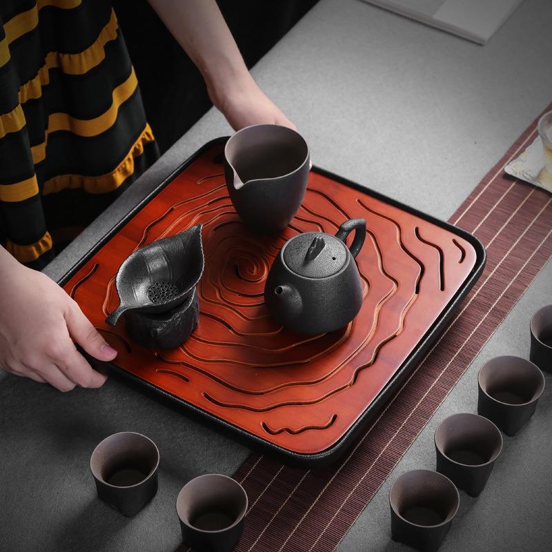 意陶制产品无此碳竹化家用瓷茶盘储水嵌创入式方形干泡台茶台日式
