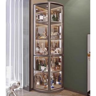 奢拐角柜形酒架展示扇柜墙角地柜客厅轻落427实木三角酒柜靠墙餐