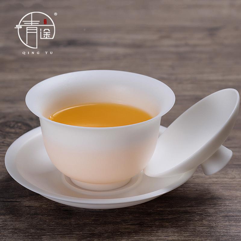 德羊脂玉瓷原g矿烧大小号三才盖碗薄胎素家用陶QPQTSSTG瓷泡茶碗l