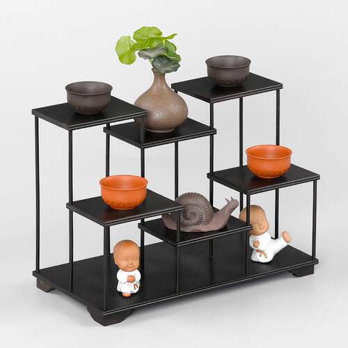 紫光檀木前后高低博古架子SMI多宝古阁茶紫砂壶工艺壶品摆件展示
