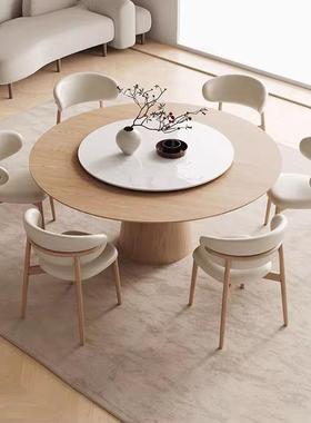 原木奶油风20773木圆桌家小户型餐实厅用圆形饭桌白蜡圆餐桌带转