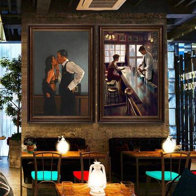 吧过道装饰画工酒风复古美式欧DY684701式油画西餐厅业清乐吧音餐