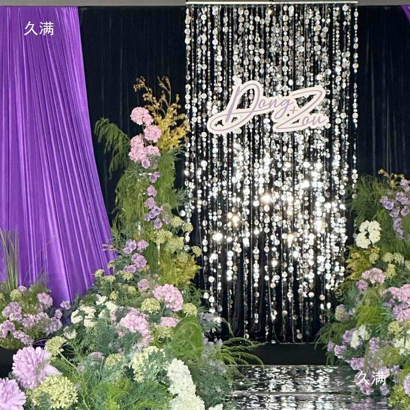 韩式婚礼水晶珠帘亮片背景铁艺隔断架子婚庆镂空线帘吊顶布置其他
