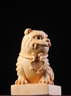 桧木雕工招财IXJ汽车饰桌品件黑白黄摆老虎面艺品