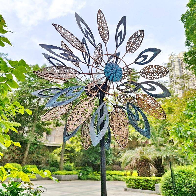 花热销现欧摆式简代约风格典雅铁艺件双面转纹树叶风车草#66坪灯