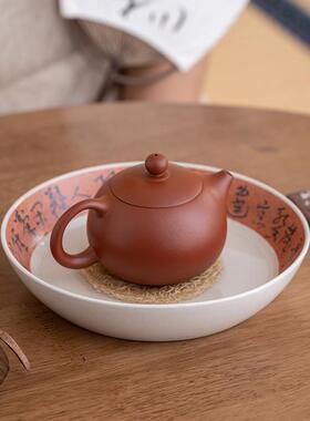 草木灰釉工壶手文大号盖碗承手承绘诗红色8068-TCC果盘灰釉