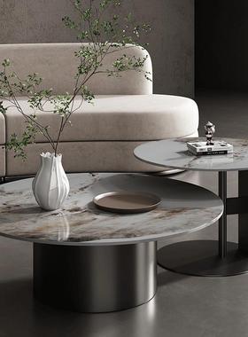 意极简亮光岩板圆茶几组合客厅小型轻奢样板房式公寓酒户91871店