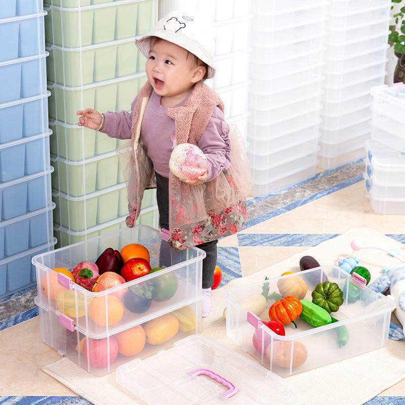 甲油胶收纳层踩不坏塑料手提盒宝宝玩具积箱无品牌/分多双层透明