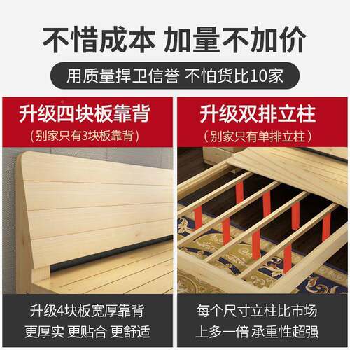实床1木ZQH.5米松人床1.双8米木经济型现代简约出租房简易1单人床