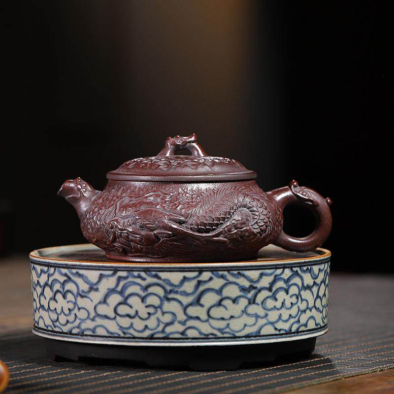 宜兴厂泡家工紫砂壶具家用手功夫茶壶铁血红茶砂盘龙龙明炉壶明炉