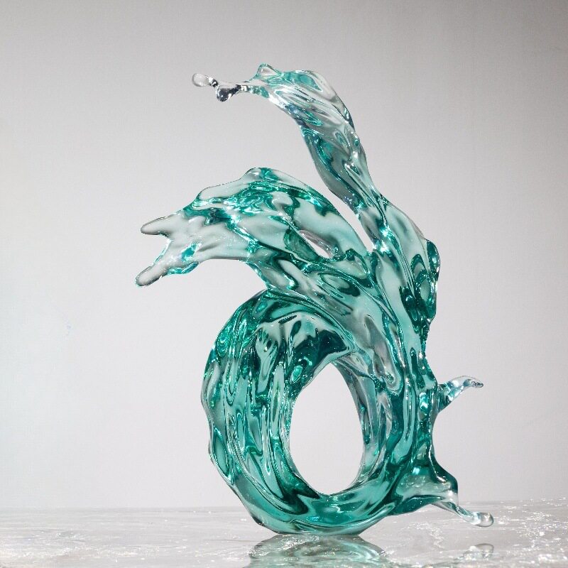 现代抽象透明树脂浪花雕塑摆件