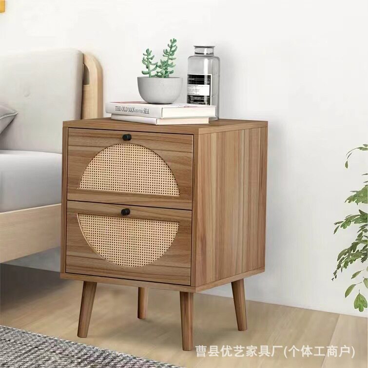 简约藤编板式收纳床头柜