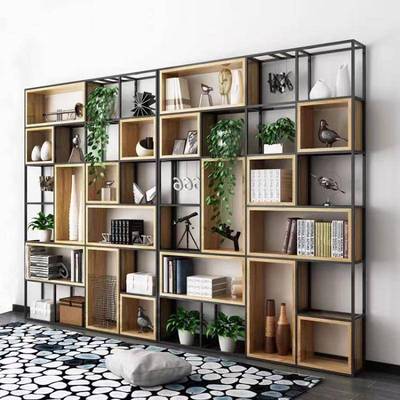 铁艺隔板置物公架办屏风现代实木书架落地业展示架工室PDH风置物