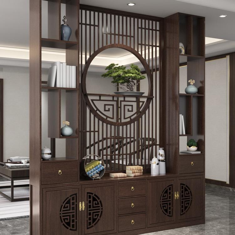 广东工厂新中式原木屏风原木风入户玄屏关隔断柜客厅挡入玄户关一