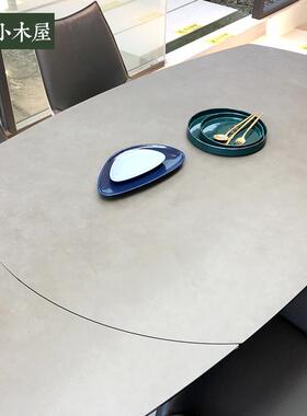A意式极简卡莱岩板可伸缩餐现代简桌约客椭0圆可旋转餐桌椅厅F769