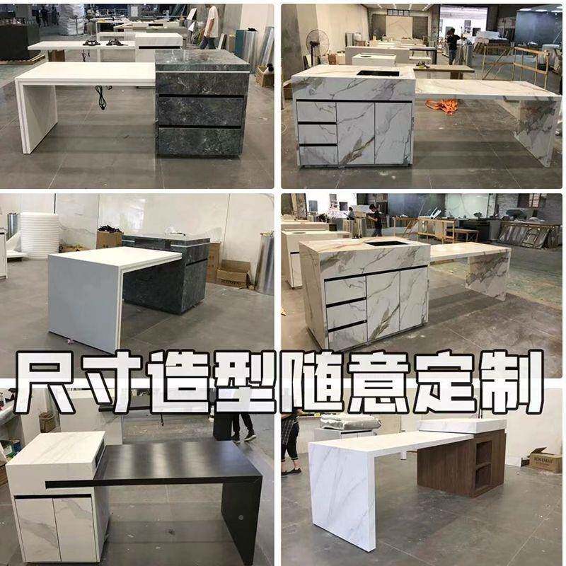 岩板岛餐OBH桌一体茶餐桌两用意式轻台石奢缩旋转中伸导台吧台小