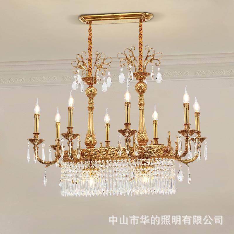 法轻式餐晶厅复吊灯184奢全铜灯创意欧式长方形水灯别墅式楼蜡烛